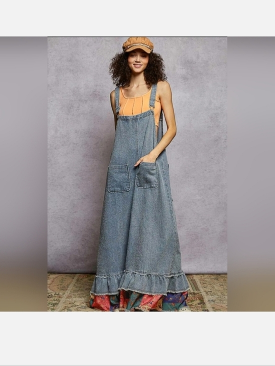 POL Denim - 387 POL Denim Ruffled Hem Overalls with Patchwork Trim